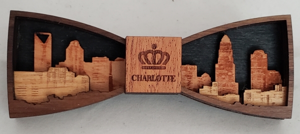 Wooden Bow Tie- Charlotte Skyline at Night