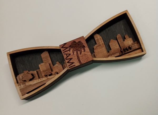 Wooden Bow Tie- Miami Skyline